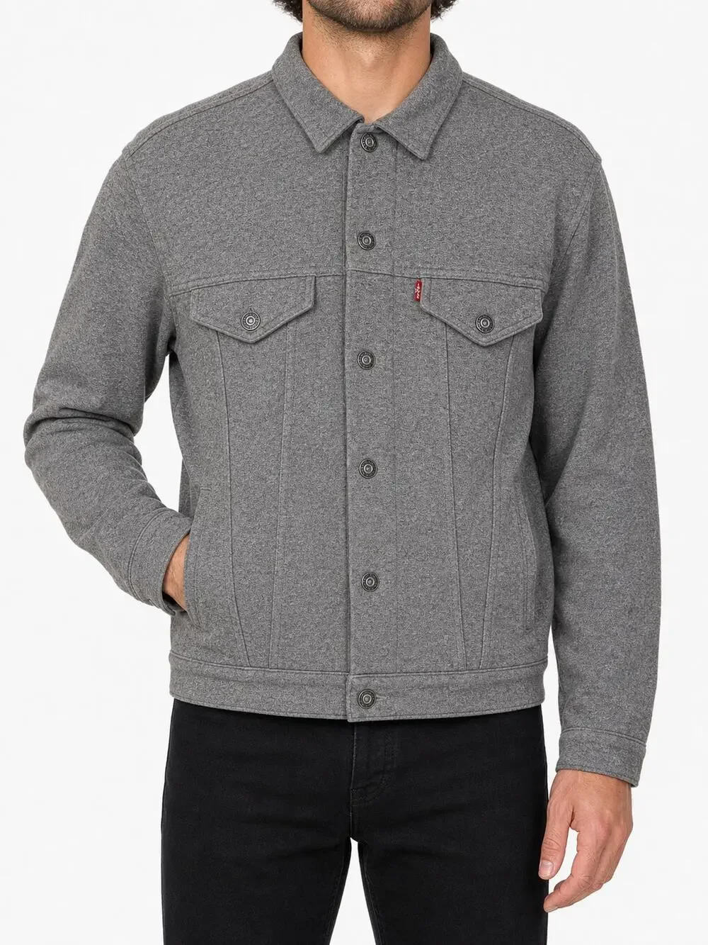 Levi's Men's French Terry Trucker Shacket Jacket Heather Gray 100% Cotton Size M
